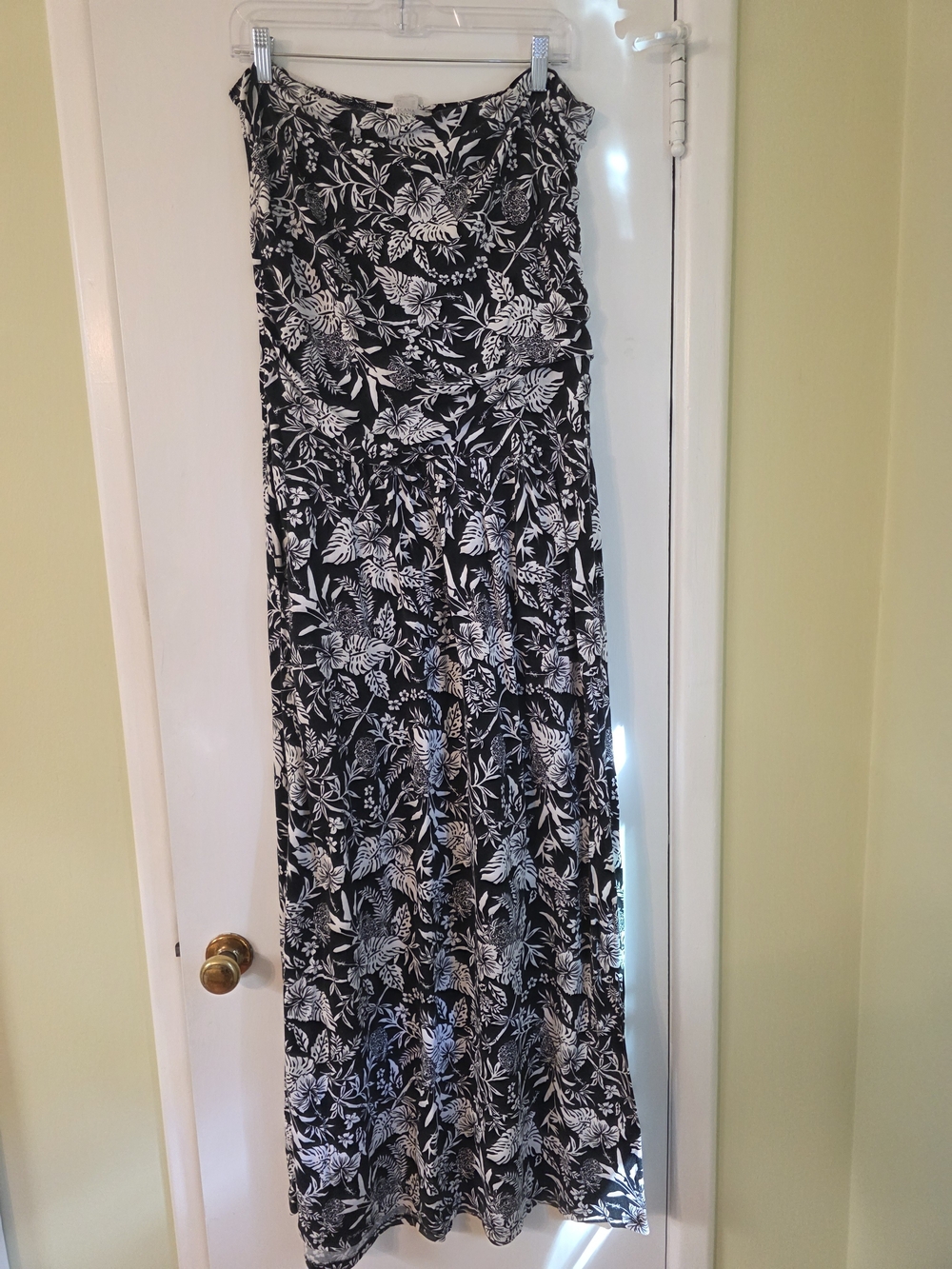 VENUS Black and White Floral Botanical Strapless Maxi Dress XL Hibiscus